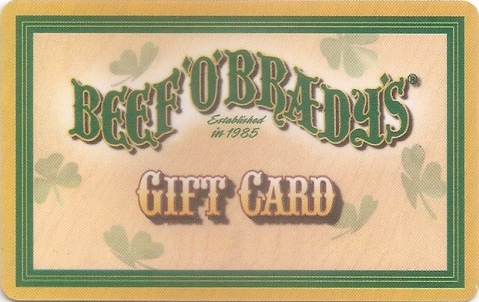 Beef 'O' Brady's gift card design and art work